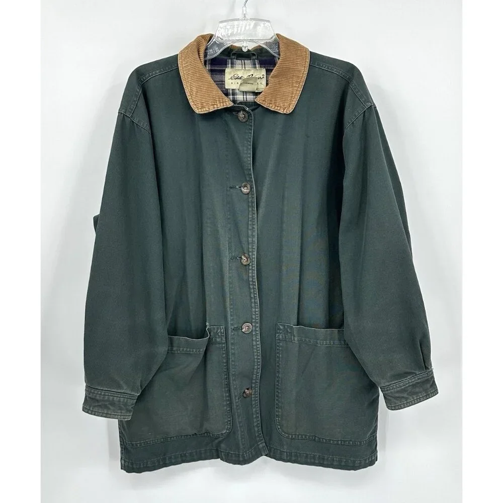 EDDIE BAUER barn jacket plaid lined western green vintage MEDIUM - Picture 2 of 13